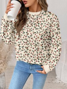 SHEIN LUNE 女款休閒寬鬆版型小碎花運動衫 - 白色 - 查看 7