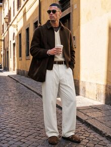 HIMLAND Men's Woven Fitted Casual Long Mid-Waist Straight Leg Suit Pants, Suitable For Spring And Summer - White - View 5