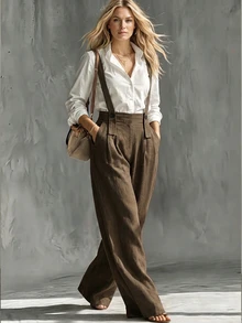 Linhara CURVE Plus Size Women Solid Color Casual Daily Jumpsuit - Brown - View 4