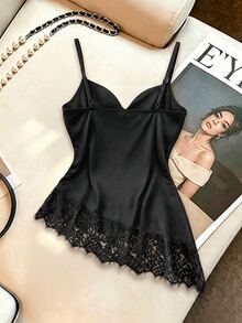 TaskSense European American Style Casual Sexy Single Lace Patchwork Camisole Camisole Women's Base Layer Top Going Out Dark Brown Summer - Black - View 4