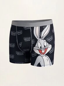 LOONEY TUNES X SHEIN سروال داخلي رجالي بنمط رسوم كرتونية وحروف، مريح وعصري وكاجوال - الأسود - مشاهدة 8