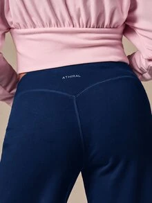 Athîral 女款休閒百搭條紋拼接黑色低腰七分運動褲，適合日常穿著、秋季服飾、健身運動、外出、街頭風、健身房 - 寶藍色 - 查看 5