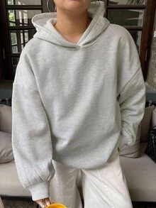 Dazy Plus Hooded Casual Fleece Solid Color Unisex Loose Streetwear Blogger Style Sweatshirt - Grey - View 4