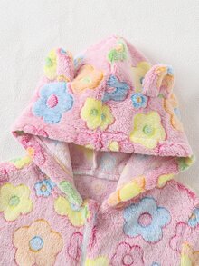SHEIN 女童秋冬休閒卡其色豹紋毛絨拉鍊連帽外套，附提花細節 - 粉色 - 查看 4