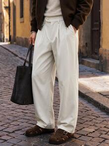 HIMLAND Men's Woven Fitted Casual Long Mid-Waist Straight Leg Suit Pants, Suitable For Spring And Summer - White - View 3