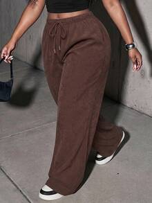 Slaydiva Plus Size Women's Brown Casual Pants - Autumn Daily Loose Street Style, Versatile All-Match Long Pants, Suitable For Parties, Formal Occasions And Vacation Wear - Brown - View 7