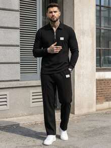DAZY Men's Half-Zip Pullover Sweatshirt And Pants Set, Spring/Autumn - Black - View 4