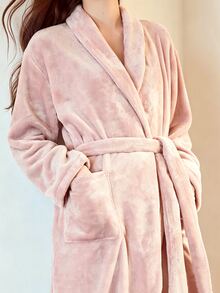 MOTF PREMIUM WOMEN'S SOFT BELTED PLUSH ROBE, COMFORTABLE LOUNGEWEAR - Pink - View 2