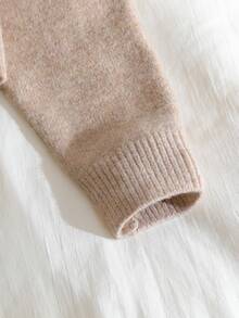 Teen Girl Ribbed Button Long Sleeve Knit Cardigan - Khaki - View 3