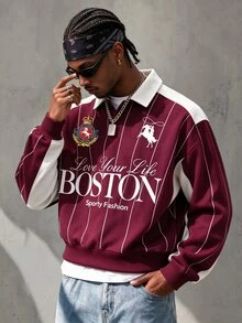 Manfinity EMRG Men's Knight Graphic & Letter Print Button Half-Zip Sweatshirt - Multicolor - View 1