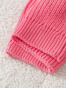 SHEIN 1件女嬰毛衣，粉色與白色，秋季，可愛，家庭套裝，圓領刺繡字母與3D花朵裝飾，柔軟長袖針織套頭衫 - 粉色 - 查看 7