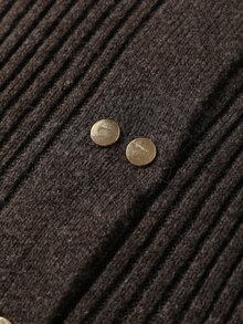 GlowEve CURVE Plus Size Women's Double-Breasted Round Neck Long Sleeve Grey Versatile Autumn/Winter Cardigan Office Casual Elegant - Coffee Brown - View 5