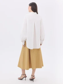 KÆRIA Hus Blouson Sleeve Shirt - Premium Cotton - White - Button-Up, Statement Cuffs, Capsule Wardrobe, Workwear - White - View 2