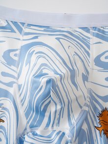 TOM & JERRY X SHEIN Men's Funny Print Boxer Briefs Square Underwear - Blue and White - View 5