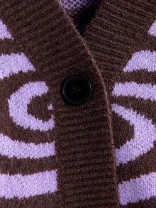 ROMWE Grunge Punk Dark Gothic Cherry Skull Embroidery Contrast Color Short Loose Knit Cardigan - Purple - View 4
