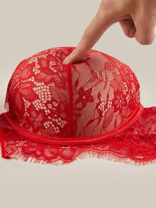 Bralution Bright Red Underwire Molded Cup Push-Up Lift Bra With Eyelash Lace, Elegant Plus Size - Red - View 7