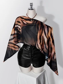 SHEIN ICON Plus Size Women's Floral Gold & Silver Metallic Y2K Sheer Top - Multicolor - View 2