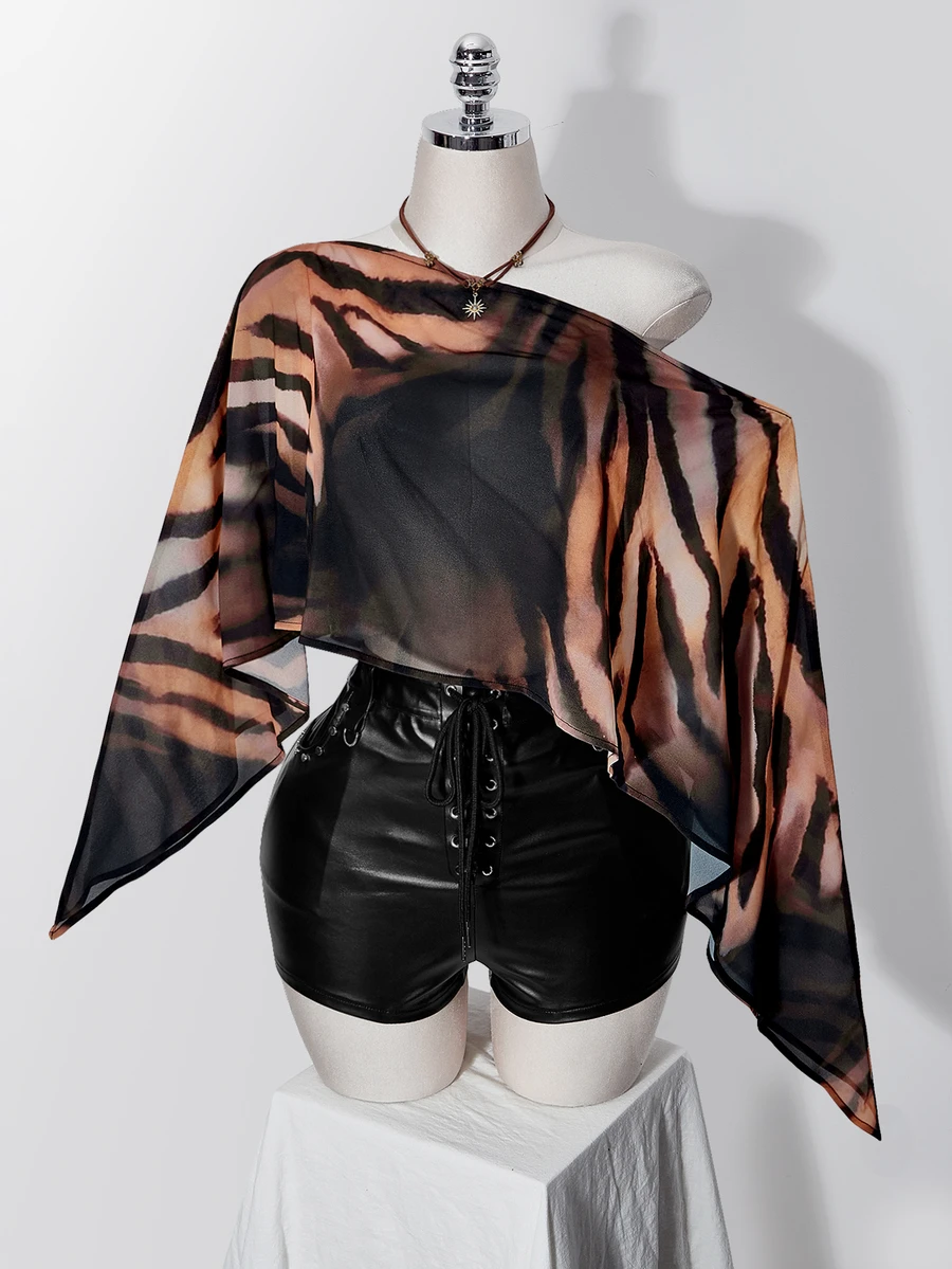SHEIN ICON 大尺碼女款花卉金銀色金屬感 Y2K 透視上衣 - 彩色 - 查看 1