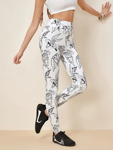 LOONEY TUNES X SHEIN Women's Cartoon Print High Waist Casual Daily Wear Tight Leggings - White - View 3