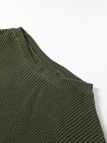 Linhara CURVE Plus Size Women Solid Color Asymmetrical Shoulder Casual Everyday Knit Dress Winter - Green - View 8