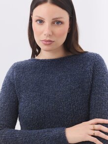 KÆRIA Hus Boat Neck Dress - Plush Textured Wool-Blend Knit - Navy Marle - Cosy Winter Layering, Long Sleeve - Dusty Blue - View 6