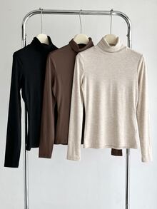 SHEIN BASICS 3PCS Women T-Shirts - Khaki - View 1