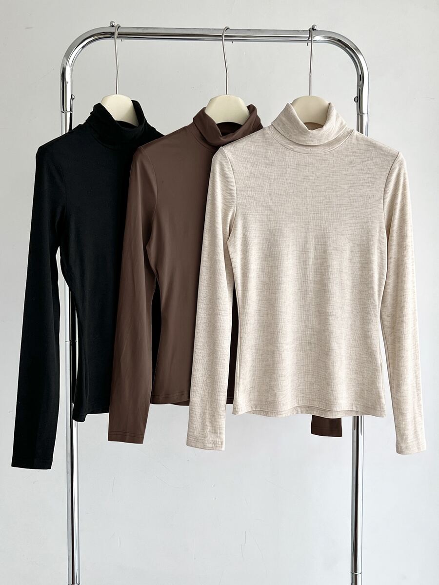 SHEIN BASICS 3PCS Women T-Shirts - Khaki - View 1