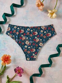 Elorette Women's Plus Size Ditsy Floral Triangle Panties - Black - View 2