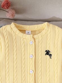 SHEIN 女童聚酯纖維圓領長袖刺繡貼花前開扣公主風常規版型服飾 生日派對返校穿搭 - 黃色 - 查看 4