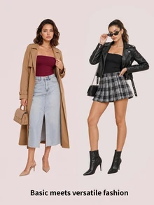 SHEIN BASICS 休閒極簡風黑色與酒紅抹胸上衣兩件套，適合春夏秋層次穿搭 - 彩色 - 查看 10