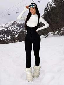 SHEIN ICON Women's Solid Color Casual Daily Wear Knit Jumpsuit - Black - View 1