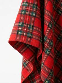 Sweetra Plus Size Women's Colorblock Plaid Hem Patchwork Tassel Loose Wool Cape Coat - Multicolor - View 3