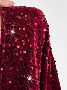 Viva Relle Plus Size Women's Burgundy Sequin Long Sleeve Round Neck Fitted Bodycon Mini Dress For Party And Banquet - Burgundy - View 9