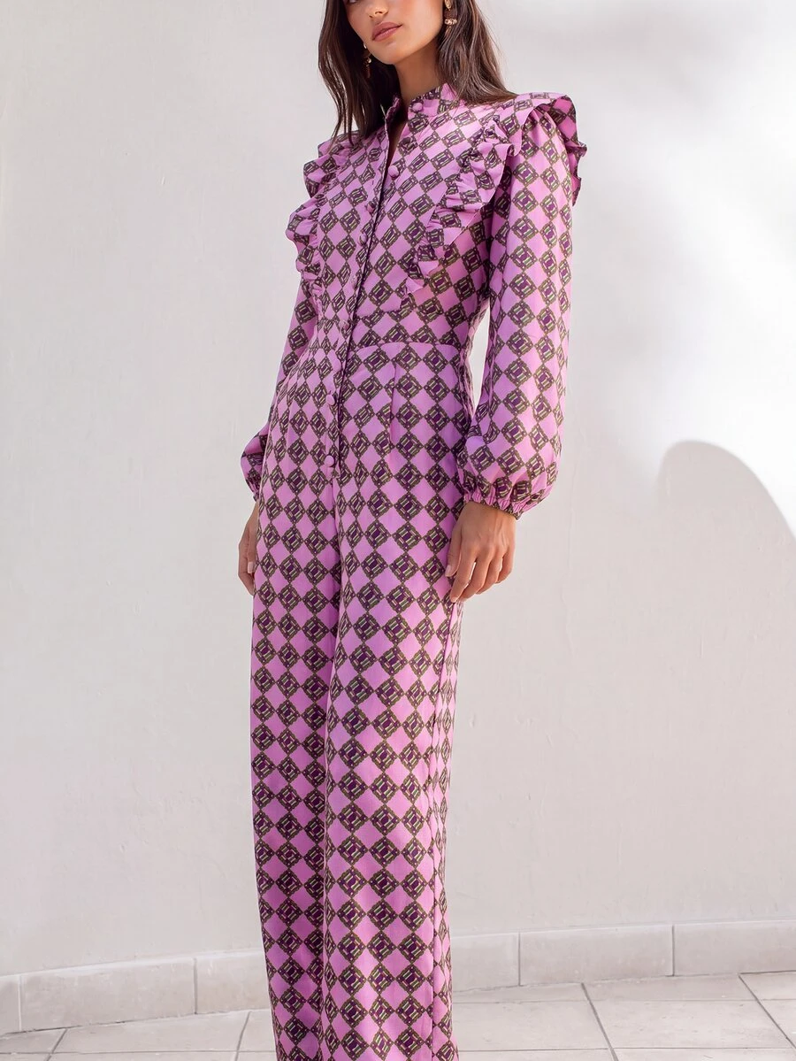 Nöista Women's All-Over Print Casual Daily Wear Jumpsuit - Pink - View 1