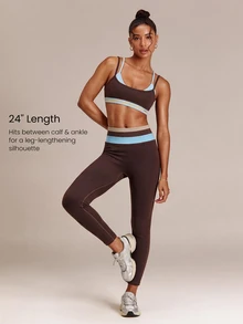 GLOWMODE 24" Seamless SculptMove High-Rise Leggings With Contrast Waist & Butt-Lifting Design Training Workout Gym Fitness Summer Active Wear - Multicolor - View 3