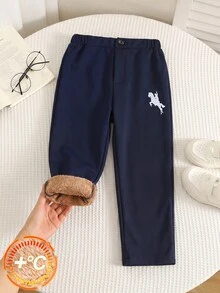 SHEIN 兒童小男孩休閒純色直筒抓絨內裡長褲，適合學校、園藝、生日、秋季、冬季 - 彩色 - 查看 5