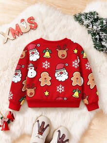 Infant Toddler Round Neck Casual Pullover Sweatshirt Christmas Cartoon Santa Claus Graphic Print - Multicolor - View 6