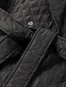 Easura Plus Size Quilted Long Sleeve Padded Coat With Pockets, Autumn/Winter - Black - View 11