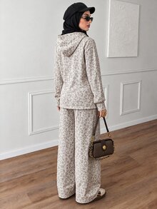 Solavon Women's Leopard Print Hooded Top And Pants Casual Daily 2 Pieces Set - Multicolor - View 2