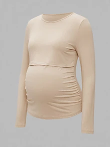 Modmama 孕婦圓領長袖哺乳上衣 孕婦裝 孕婦上衣 哺乳上衣 秋季 - 彩色 - 查看 11
