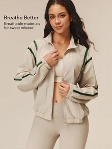 OutZeal Women Sports Jacket Casual Hiking Workout Water-Resistant Lightweight Stand Collar Zip Up Jacket - Khaki - View 2
