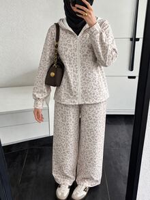 Solavon Women's Leopard Print Hooded Top And Pants Casual Daily 2 Pieces Set - Multicolor - View 3