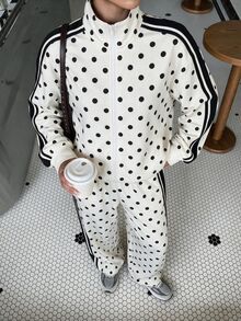 Muchica 女款休閒波點套裝，簡約波點運動上衣與波點運動長褲 - 彩色 - 查看 6
