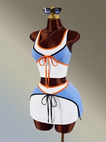 Amplova Women's Contrast Trim Fashion Slim Fit Sports Set - Blue - View 5