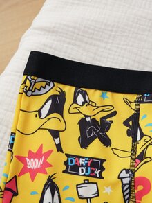 LOONEY TUNES X SHEIN Men's Black Trim Cartoon Print Boxer Briefs - Yellow - View 4