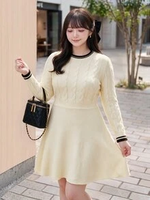 Bijouette Plus Size Women's Colorblock Casual Everyday Knit Dress - Apricot - View 5