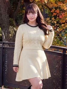 Bijouette Plus Size Women's Colorblock Casual Everyday Knit Dress - Apricot - View 3