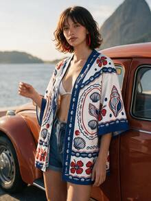 CAJUNI Women's Floral Print Casual Vacation Kimono Cover Up - Multicolor - View 7