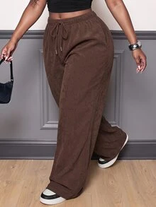 Slaydiva Plus Size Women's Brown Casual Pants - Autumn Daily Loose Street Style, Versatile All-Match Long Pants, Suitable For Parties, Formal Occasions And Vacation Wear - Brown - View 1