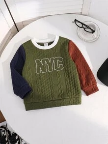 SHEIN 兒童小男孩拼色運動衫，舒適針織面料，休閒度假與通勤風格，秋季服飾，校園 - 彩色 - 查看 4